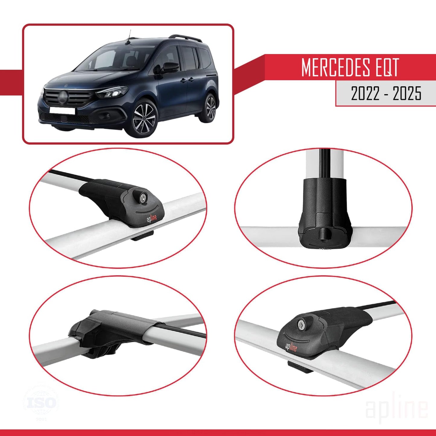 Compatible with Mercedes EQT/Citan W420 2022-2025 ACE-1 Car Roof Rack Cross Bar Grey Aluminium 2 Bars