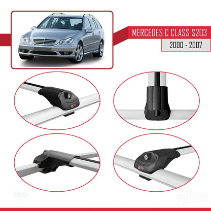 Compatible with Mercedes C Class 2 (S203) 2000-2007 ACE-1 Car Roof Rack Cross Bar Grey Aluminium 3 Bars