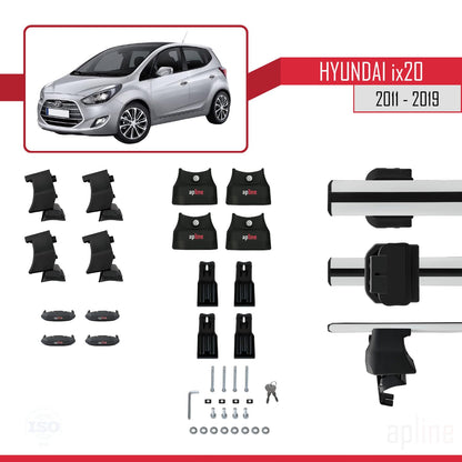 Compatible with Hyundai ix20 (JC) 2011-2019 ACE-4 Car Roof Rack Cross Bar Grey Aluminium 2 Bars