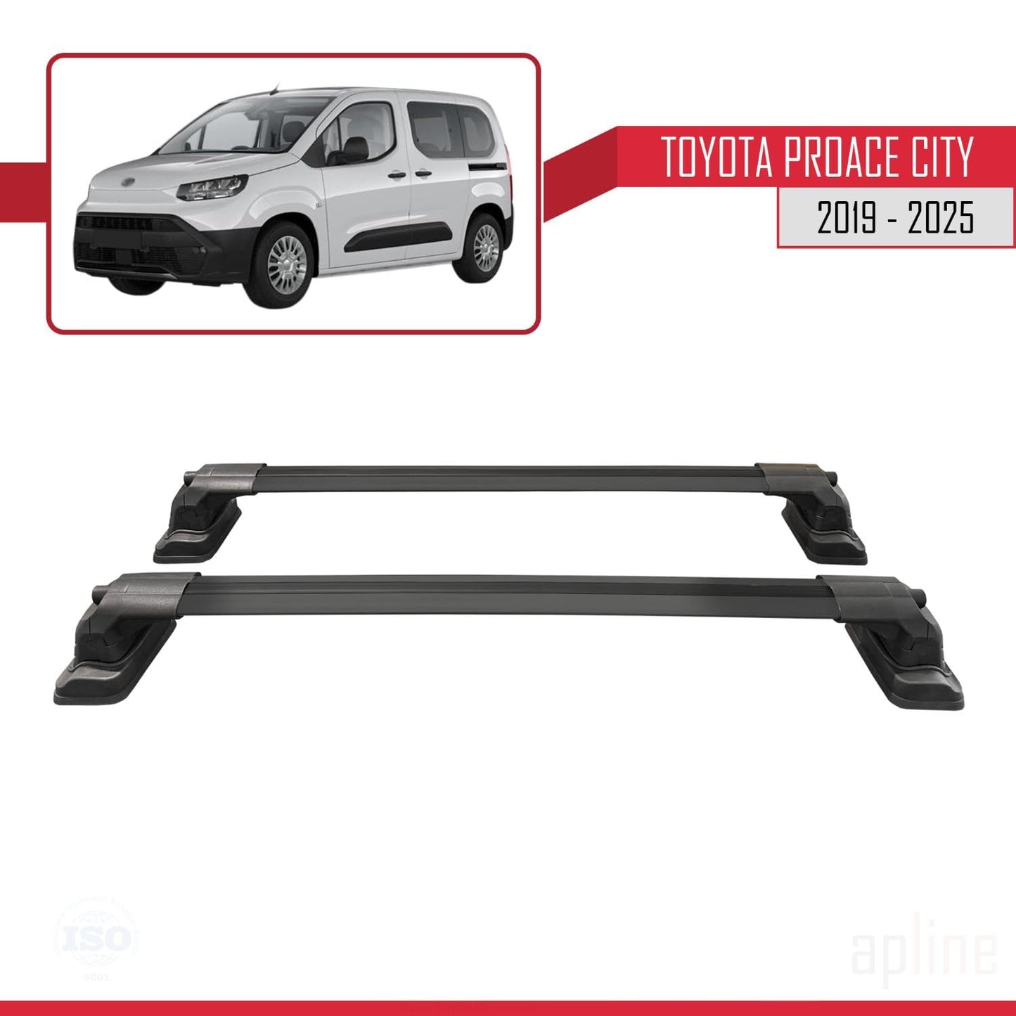 Compatible with Toyota Proace City 2019-2025 ACE-3 Car Roof Rack Cross Bar Black Aluminium 2 Bars