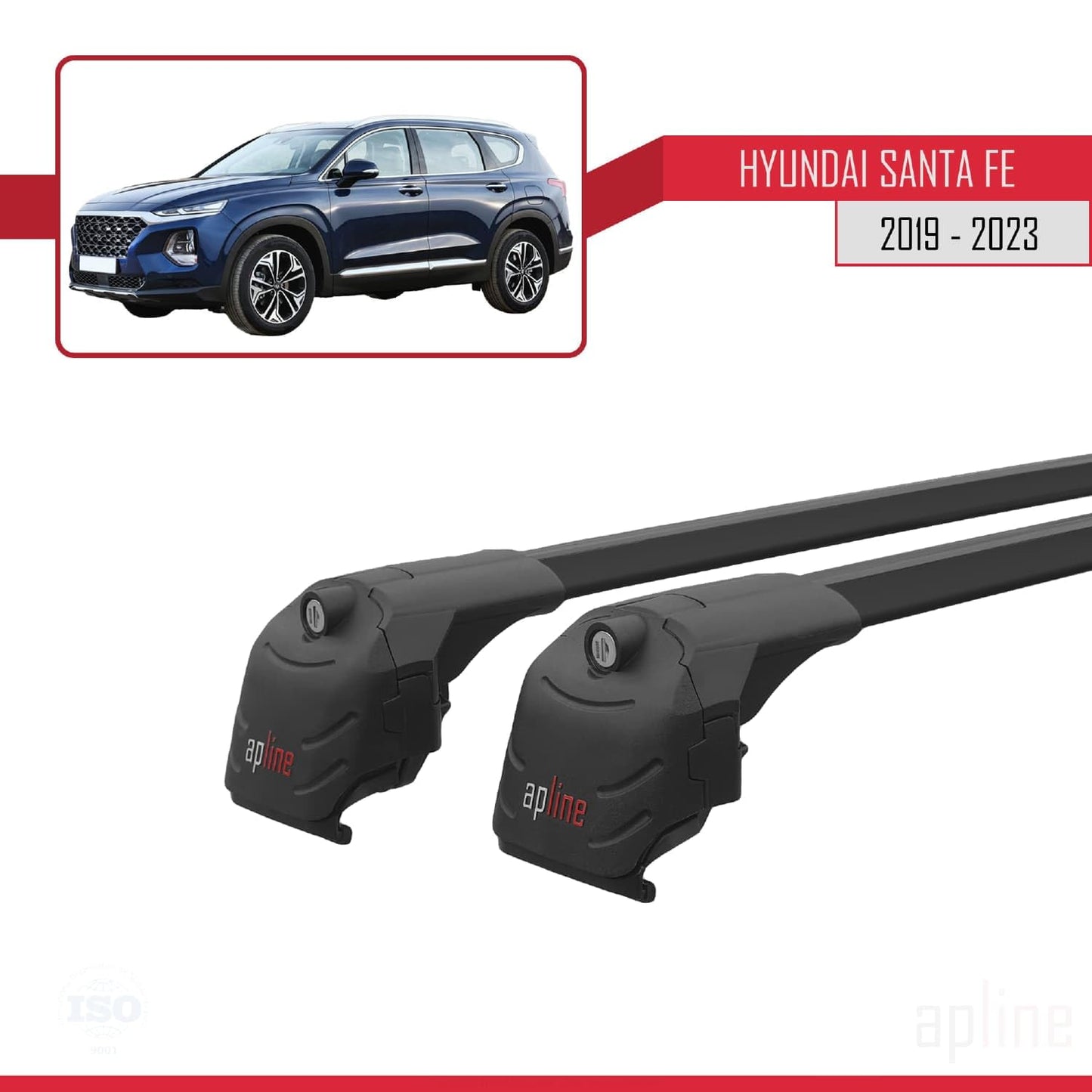 Compatible with Hyundai Santa Fe 4 (TM) 2019-2023 ACE-2 Car Roof Rack Cross Bar Black Aluminium 2 Bars