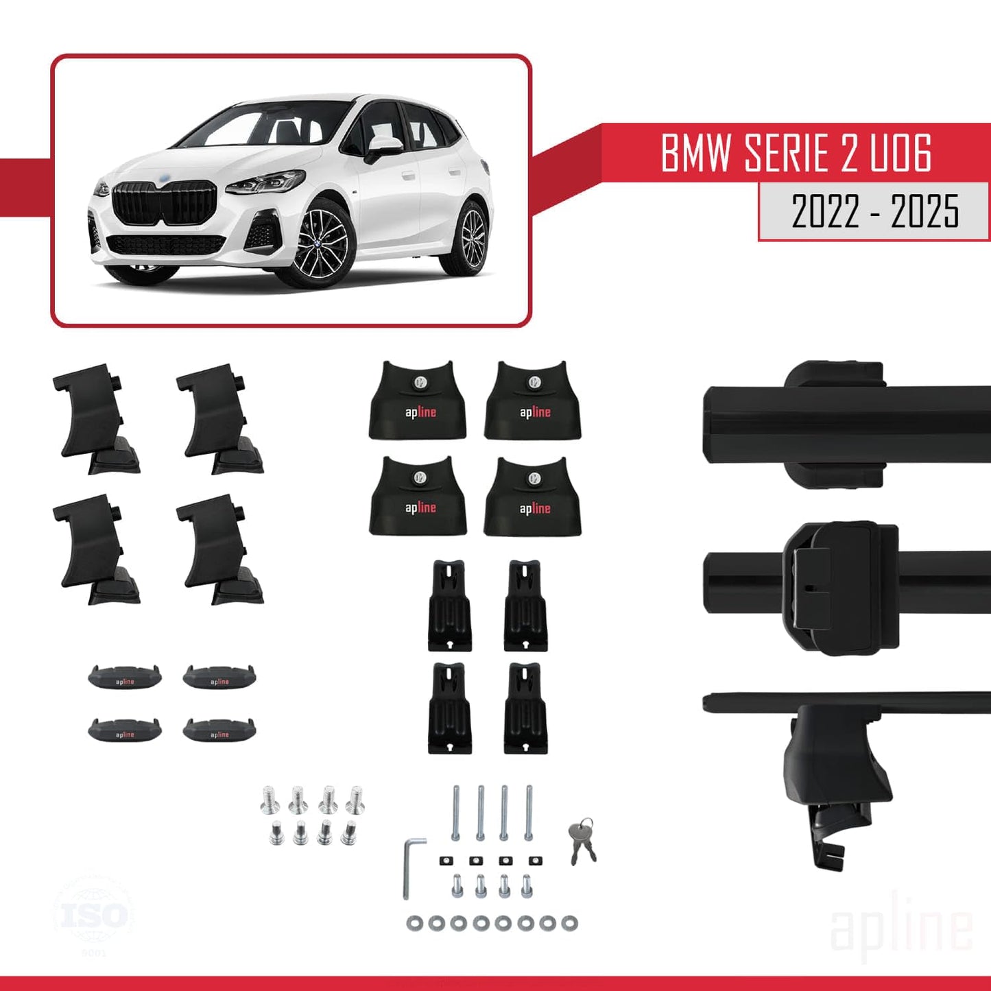 Compatible with BMW 2 Series (U06) Active Tourer 2022-2025 ACE-4 Car Roof Rack Cross Bar Black Aluminium 2 Bars
