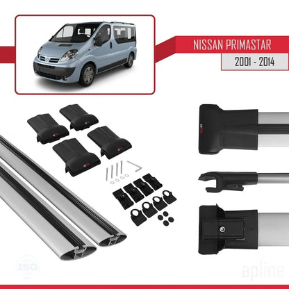 Compatible with Nissan Primastar 2001-2014 Fly Model Car Roof Rack Cross Bar Grey Aluminium 2 Bars