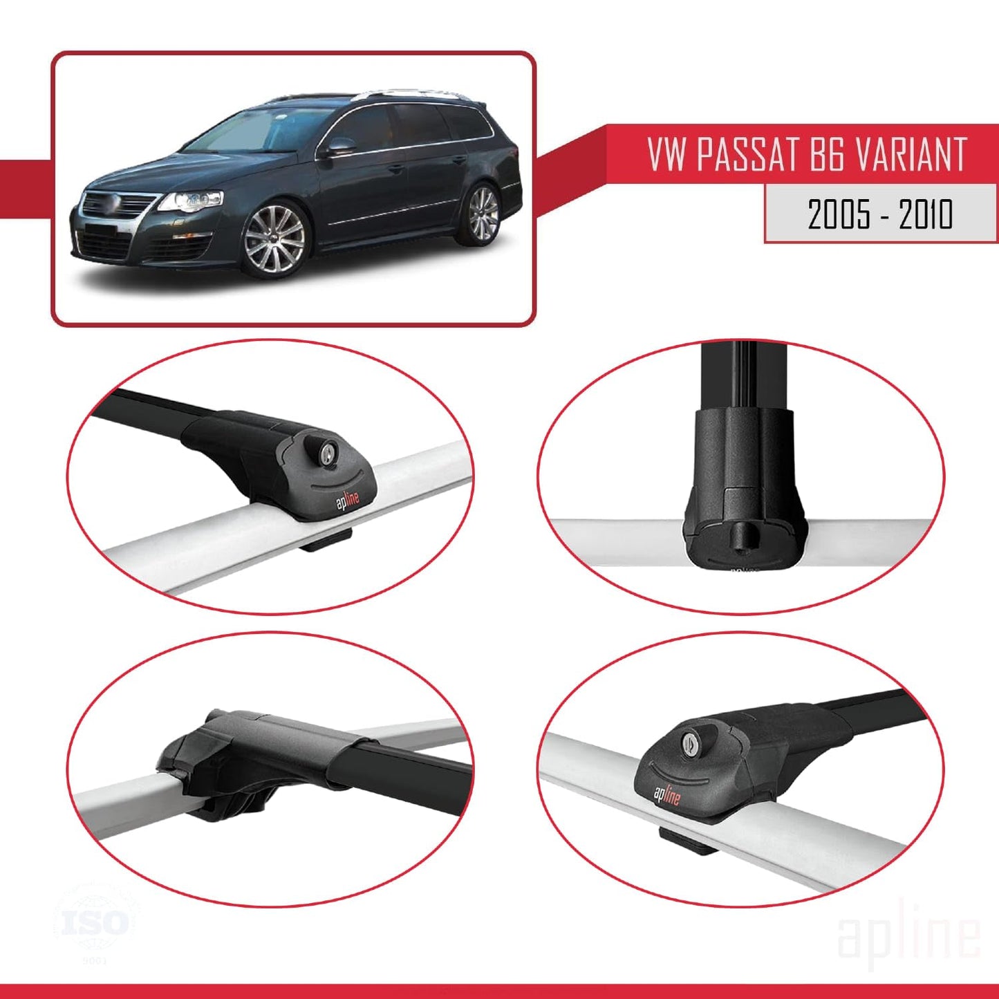 Compatible with Volkswagen Passat B6 (3C) Variant 2005-2010 ACE-1 Car Roof Rack Cross Bar Black Aluminium 2 Bars