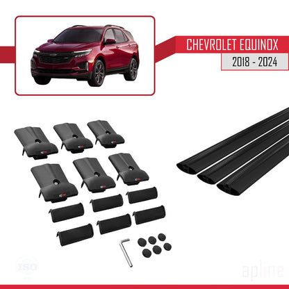 Compatible with Chevrolet Equinox 2018-2024 Fly Model Car Roof Rack Cross Bar Black Aluminium 3 Bars
