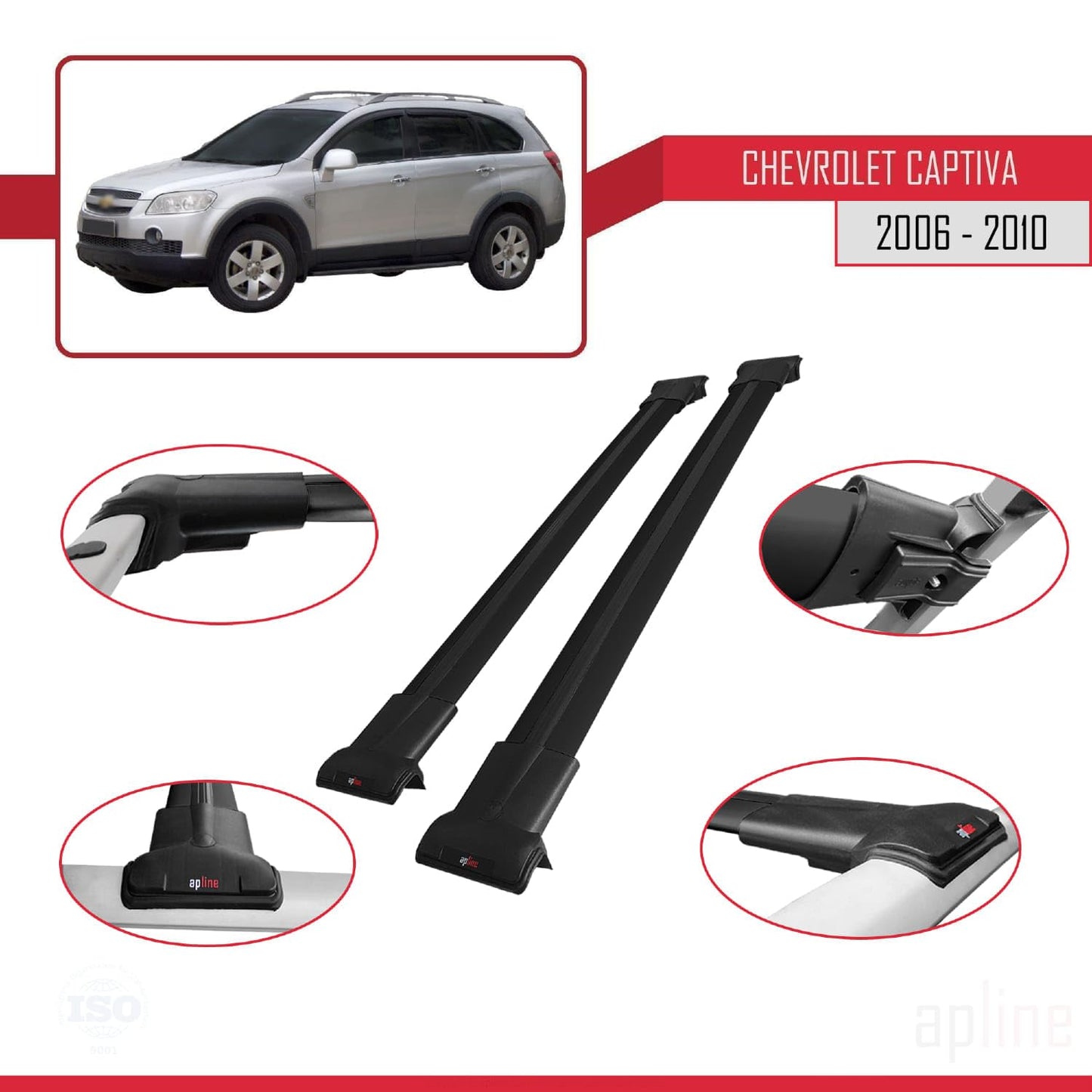 Compatible with Chevrolet Captiva 2006-2010 Fly Model Car Roof Rack Cross Bar Black Aluminium 2 Bars