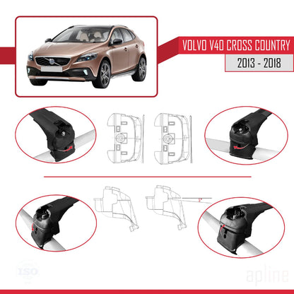 Compatible with Volvo V40 Cross Country 2013-2018 ACE-2 Car Roof Rack Cross Bar Black Aluminium 2 Bars