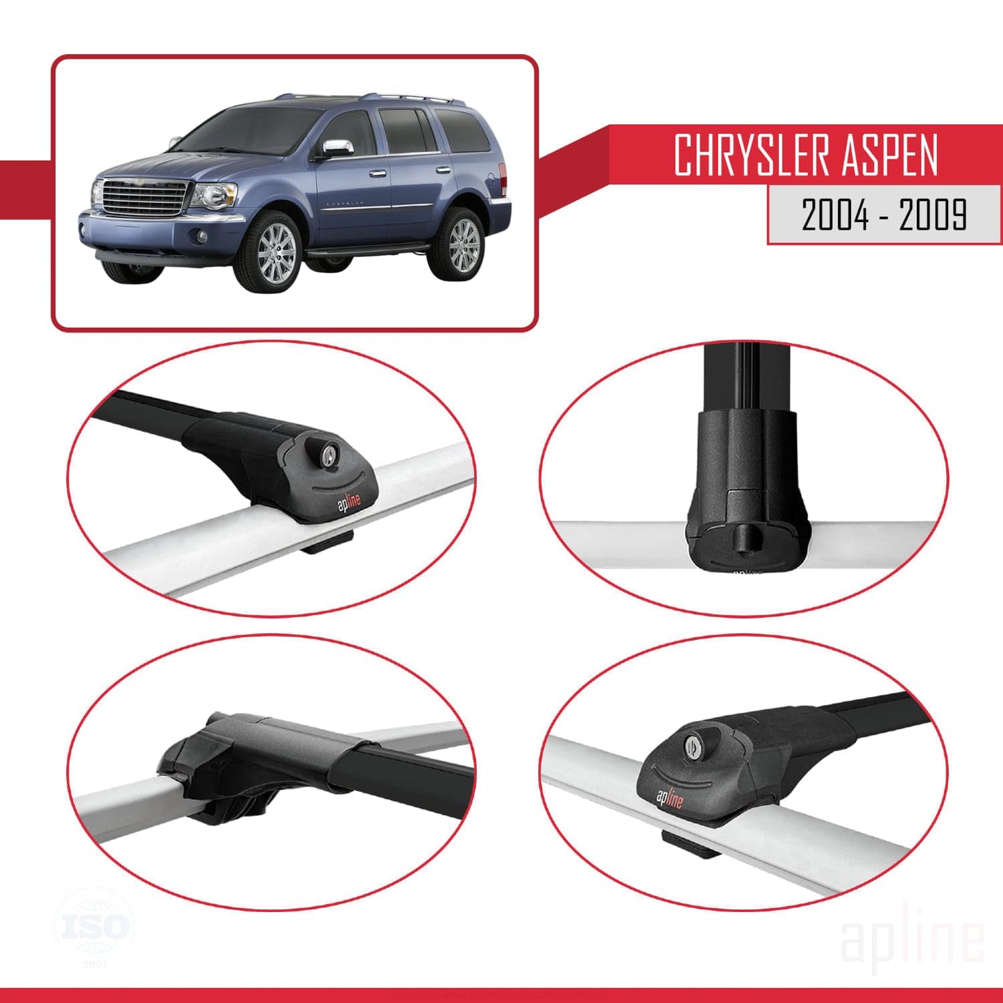 Compatible with Chrysler Aspen 2004-2009 ACE-1 Car Roof Rack Cross Bar Black Aluminium 2 Bars