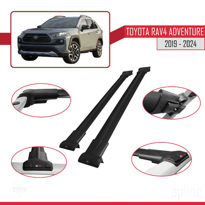 Compatible with Toyota RAV4 Adventure 2019-2024 Fly Model Car Roof Rack Cross Bar Black Aluminium 2 Bars