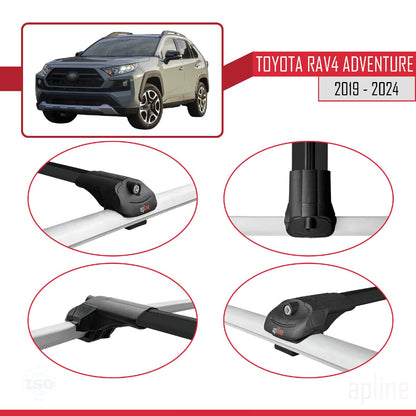 Compatible with Toyota RAV4 Adventure 2019-2024 ACE-1 Car Roof Rack Cross Bar Black Aluminium 2 Bars