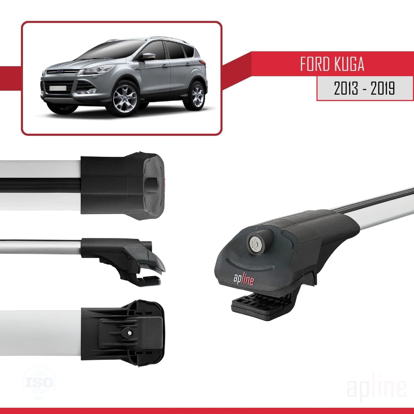 Compatible with Ford Kuga 2 (C520) 2013-2019 ACE-1 Car Roof Rack Cross Bar Grey Aluminium 2 Bars