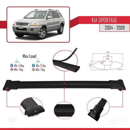 Compatible with Kia Sportage 2 (JE) 2004-2009 Fly Model Car Roof Rack Cross Bar Black Aluminium 2 Bars