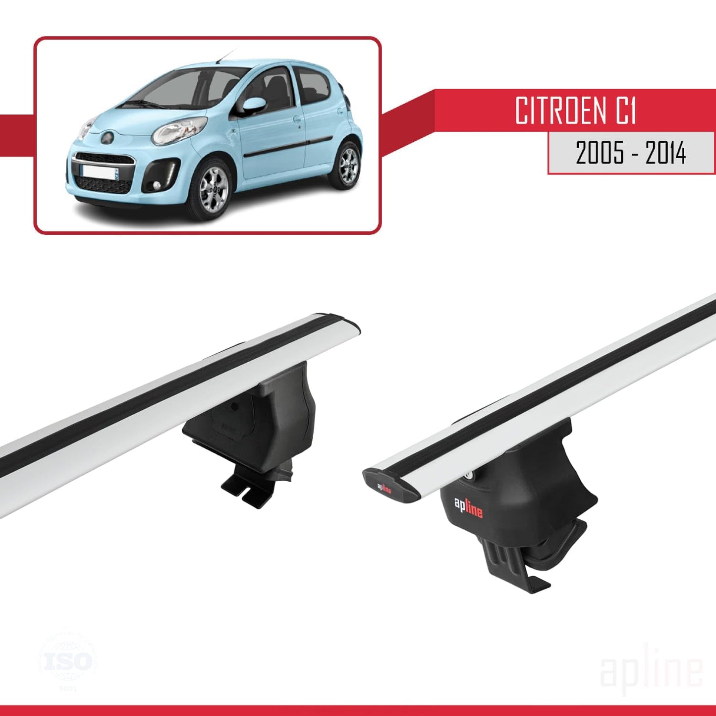 Compatible with Citroen C1 2005-2014 ACE-4 Car Roof Rack Cross Bar Grey Aluminium 2 Bars