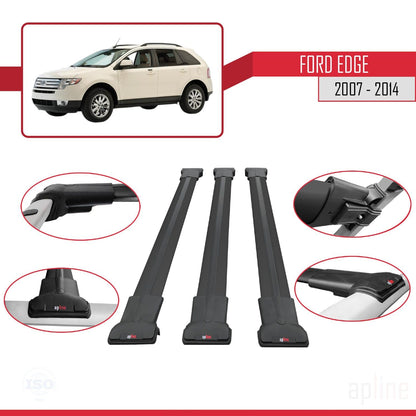 Compatible with Ford Edge 2007-2014 Fly Model Car Roof Rack Cross Bar Black Aluminium 3 Bars