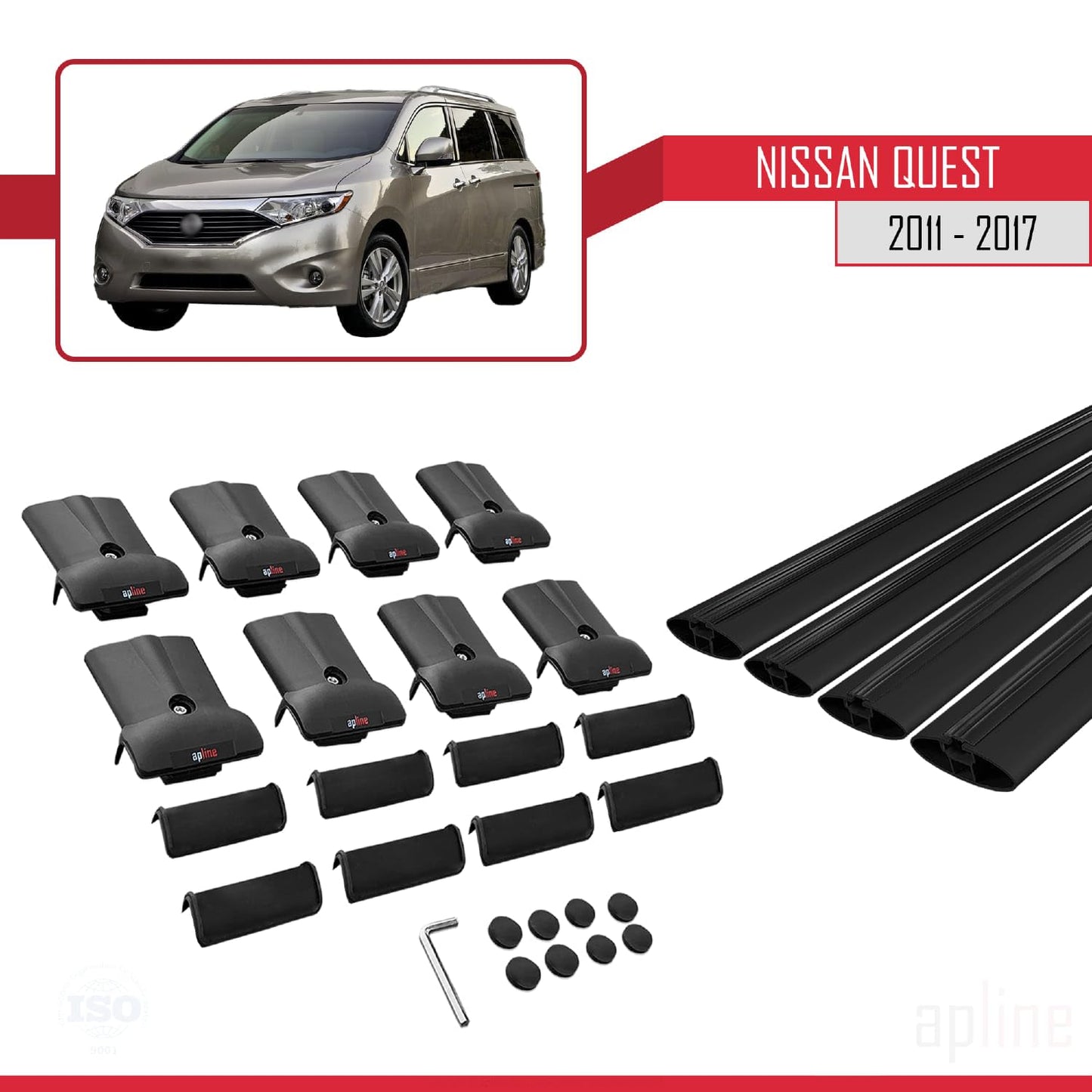 Compatible with Nissan Quest 2011-2017 Fly Model Car Roof Rack Cross Bar Black Aluminium 4 Bars
