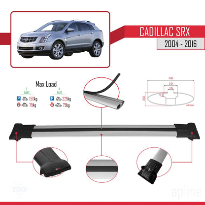Compatible with Cadillac SRX 2004-2016 Fly Model Car Roof Rack Cross Bar Grey Aluminium 2 Bars