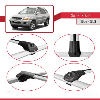 Compatible with Kia Sportage 2 (JE) 2004-2009 ACE-1 Car Roof Rack Cross Bar Grey Aluminium 3 Bars