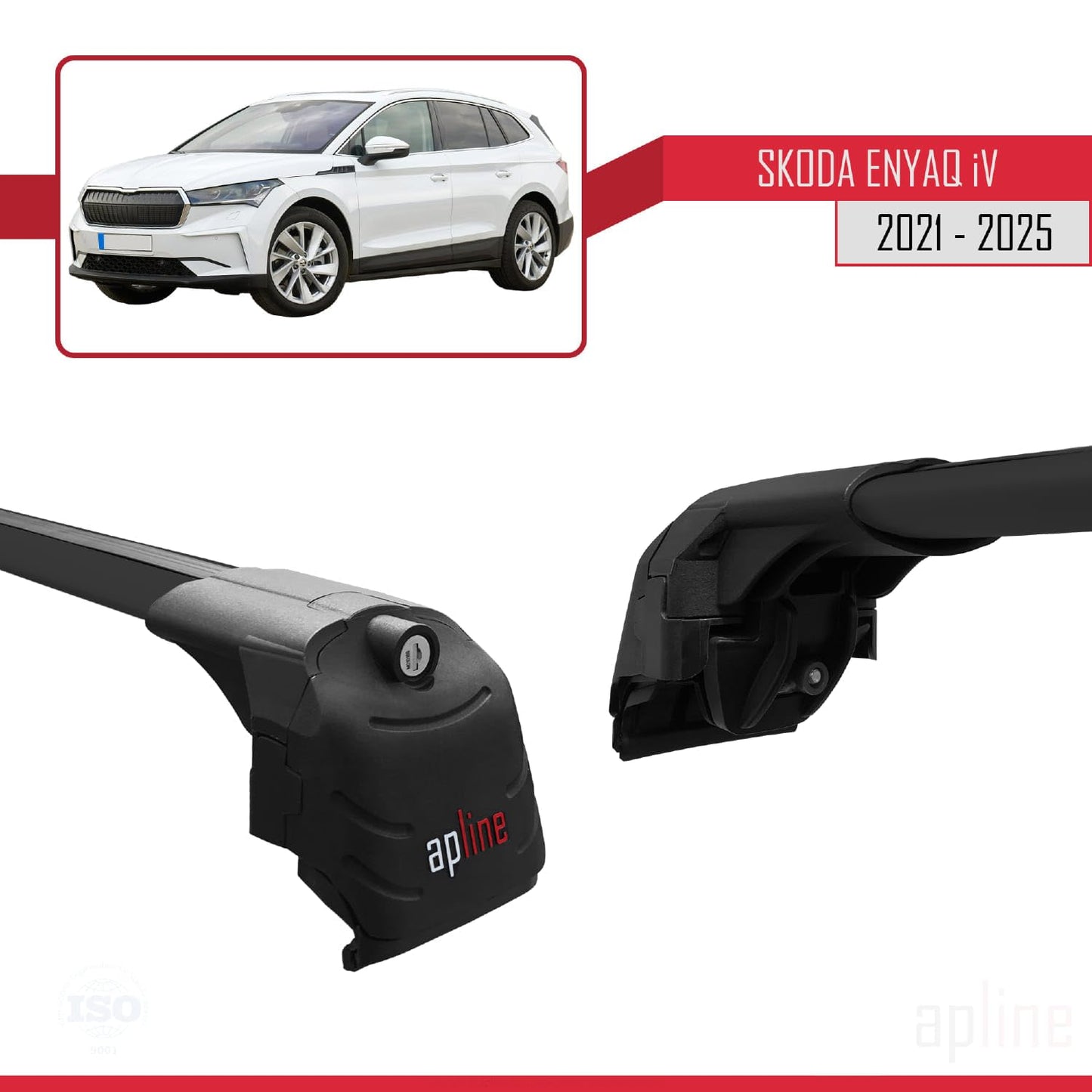 Compatible with Skoda Enyaq 2021-2025 ACE-2 Car Roof Rack Cross Bar Black Aluminium 2 Bars