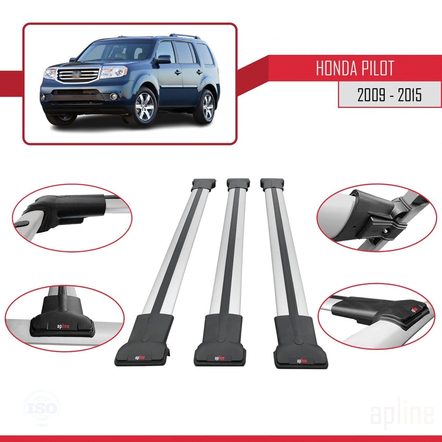 Compatible with Honda Pilot 2 2009-2015 Fly Model Car Roof Rack Cross Bar Grey Aluminium 3 Bars