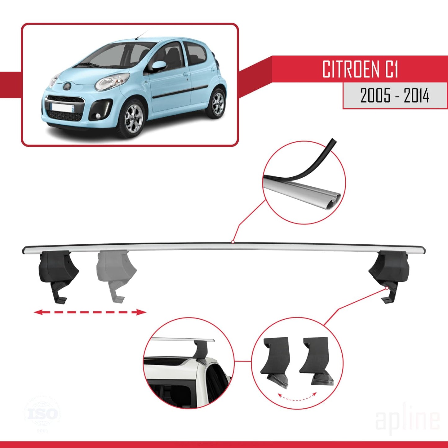 Compatible with Citroen C1 2005-2014 ACE-4 Car Roof Rack Cross Bar Grey Aluminium 2 Bars