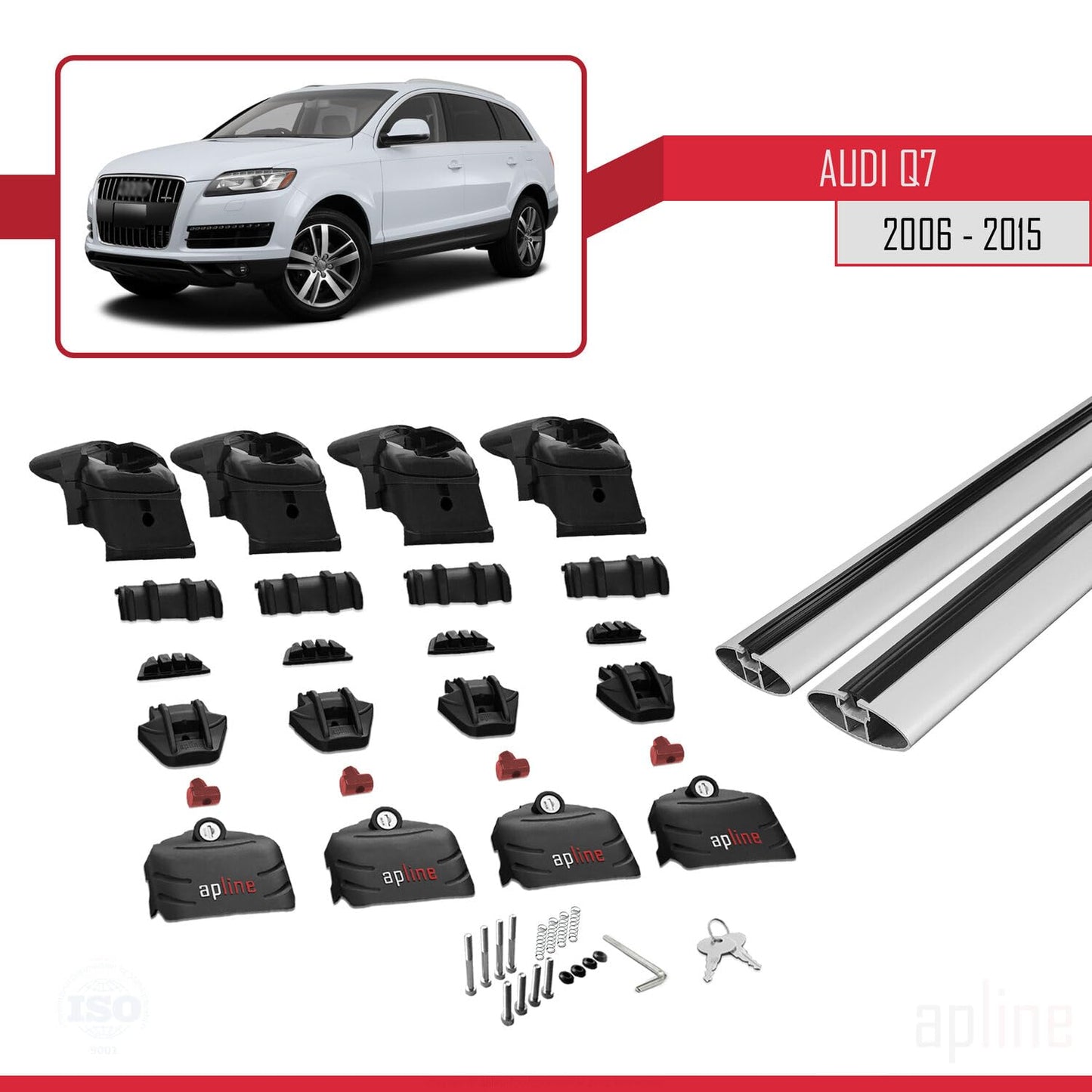Compatible with Audi Q7 (4L) 2006-2015 ACE-2 Car Roof Rack Cross Bar Grey Aluminium 2 Bars