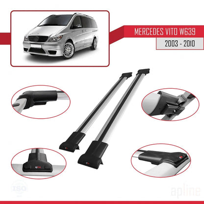 Compatible with Mercedes Vito 2 (W639) Pre-Facelift 2003-2010 Fly Model Car Roof Rack Cross Bar Grey Aluminium 2 Bars