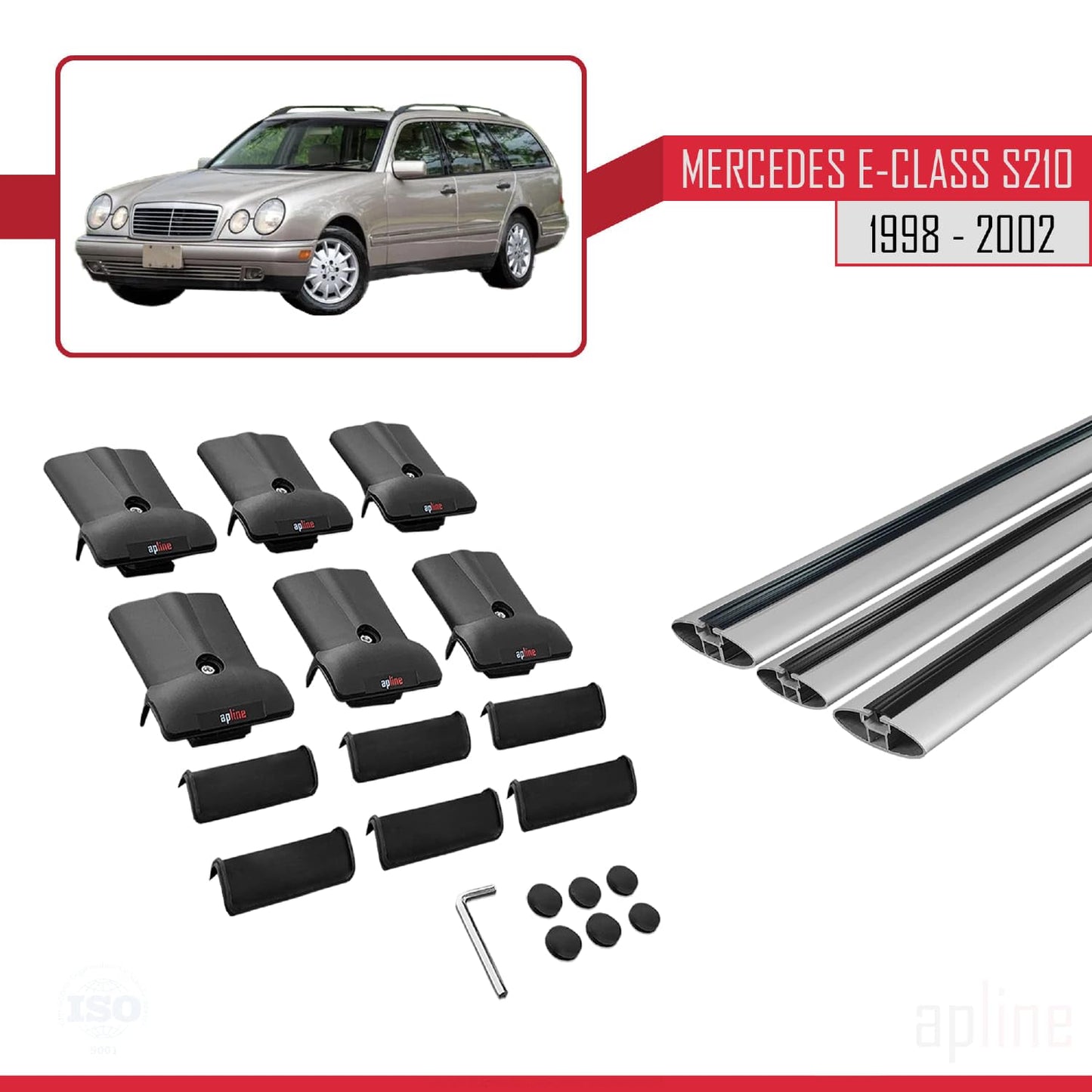 Compatible with Mercedes E Class S210 Wagon 1998-2002 Fly Model Car Roof Rack Cross Bar Grey Aluminium 3 Bars