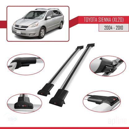Compatible with Toyota Sienna 2 (XL20) 2004-2010 Fly Model Car Roof Rack Cross Bar Grey Aluminium 2 Bars