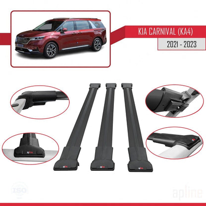 Compatible with Kia Carnival 4 (KA4) 2021-2023 Fly Model Car Roof Rack Cross Bar Black Aluminium 3 Bars