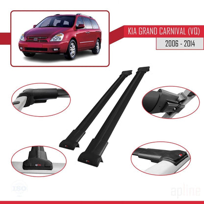 Compatible with Kia Grand Carnival 2 (VQ) 2006-2014 Fly Model Car Roof Rack Cross Bar Black Aluminium 2 Bars