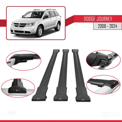 Compatible with Dodge Journey 2008-2024 Fly Model Car Roof Rack Cross Bar Black Aluminium 3 Bars
