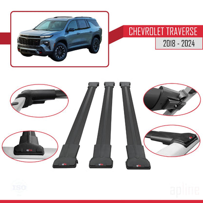 Compatible with Chevrolet Traverse 2018-2024 Fly Model Car Roof Rack Cross Bar Black Aluminium 3 Bars