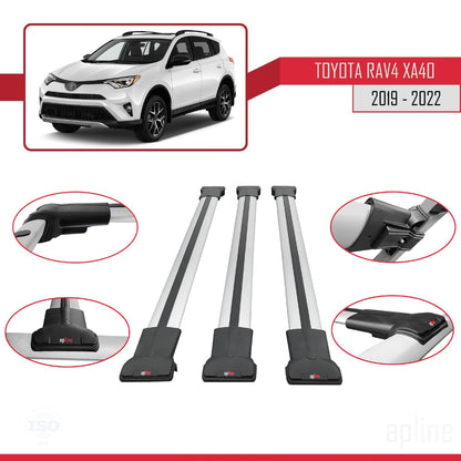 Compatible with Toyota RAV4 IV (XA40) Post-Facelift 2016-2018 Fly Model Car Roof Rack Cross Bar Grey Aluminium 3 Bars