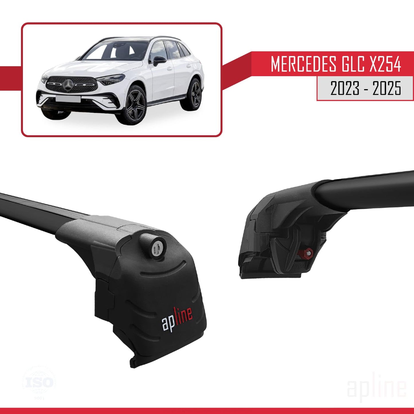 Compatible with Mercedes GLC Class 2 (X254) 2023-2025 ACE-2 Car Roof Rack Cross Bar Black Aluminium 2 Bars