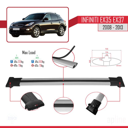 Compatible with Infiniti EX35 EX37 2008-2013 Fly Model Car Roof Rack Cross Bar Grey Aluminium 3 Bars