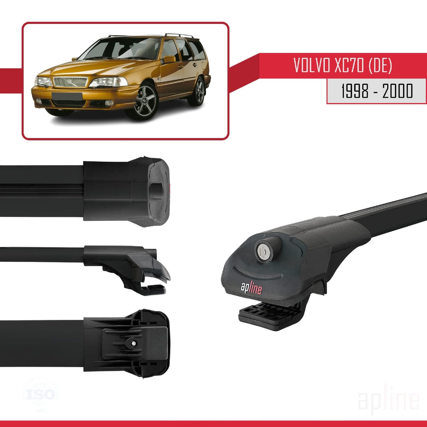 Compatible with Volvo XC70 1998-2000 ACE-1 Car Roof Rack Cross Bar Black Aluminium 2 Bars