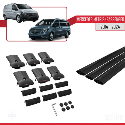 Compatible with Mercedes Metris (W447) 2014-2025 Fly Model Car Roof Rack Cross Bar Black Aluminium 3 Bars