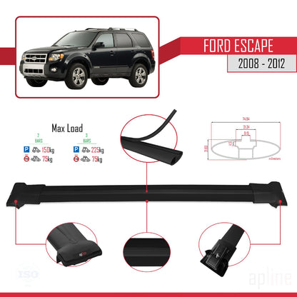 Compatible with Ford Escape 2008-2012 Fly Model Car Roof Rack Cross Bar Black Aluminium 2 Bars