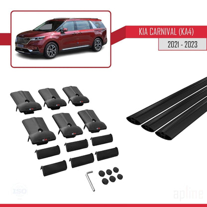 Compatible with Kia Carnival 4 (KA4) 2021-2023 Fly Model Car Roof Rack Cross Bar Black Aluminium 3 Bars