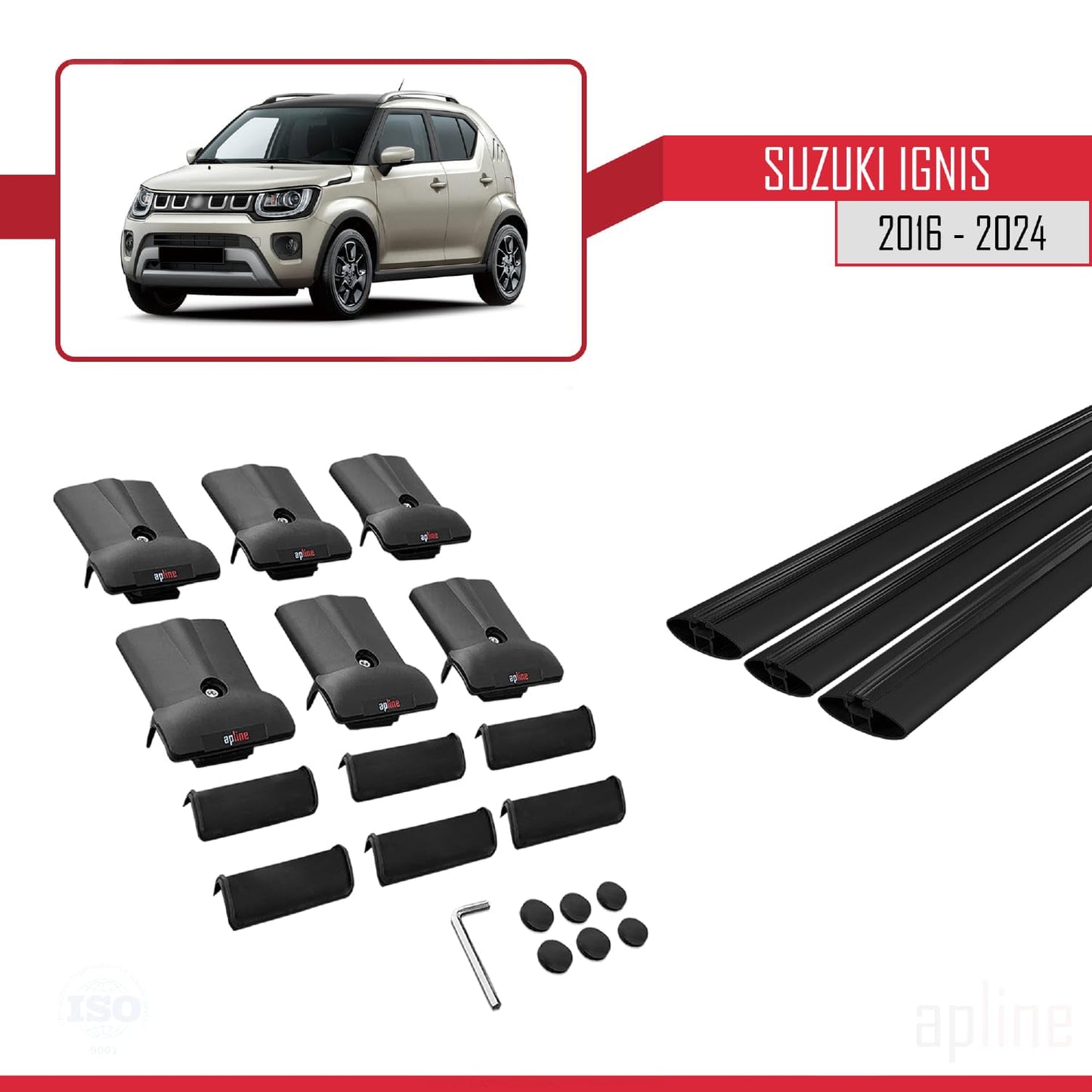 Compatible with Suzuki Ignis 2016-2024 Fly Model Car Roof Rack Cross Bar Black Aluminium 3 Bars