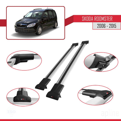 Compatible with Skoda Roomster 2006-2015 Fly Model Car Roof Rack Cross Bar Grey Aluminium 2 Bars