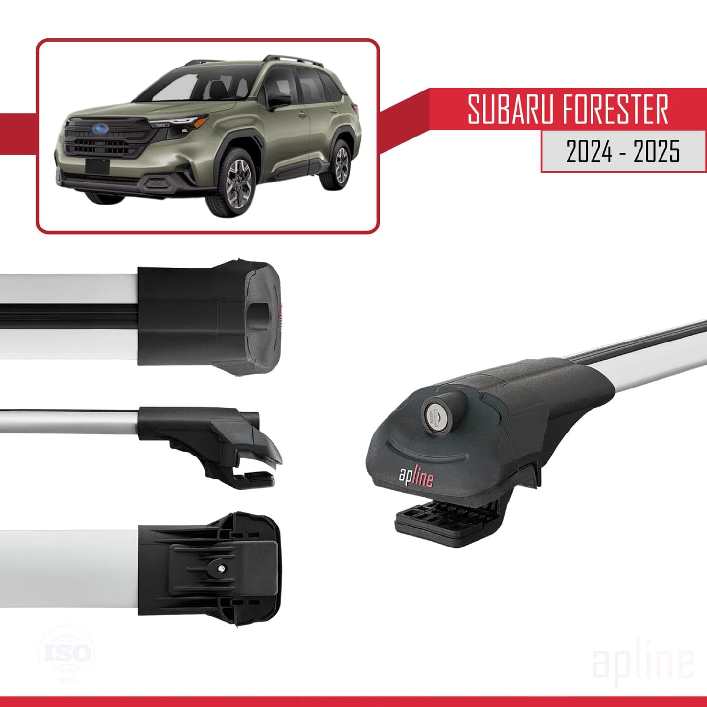 Compatible with Subaru Forester (Raised Roof) 2024-2025 ACE-1 Car Roof Rack Cross Bar Grey Aluminium 2 Bars
