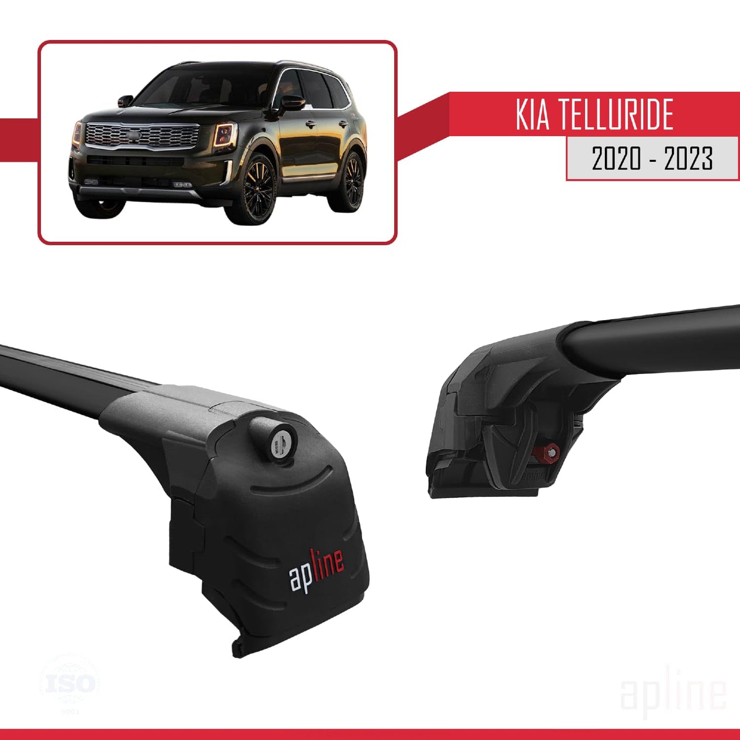 Compatible with Kia Telluride 2020-2024 ACE-2 Car Roof Rack Cross Bar Black Aluminium 2 Bars