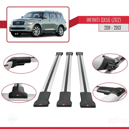 Compatible with IInfiniti QX56 (Z62) 2011-2013 Fly Model Car Roof Rack Cross Bar Grey Aluminium 3 Bars