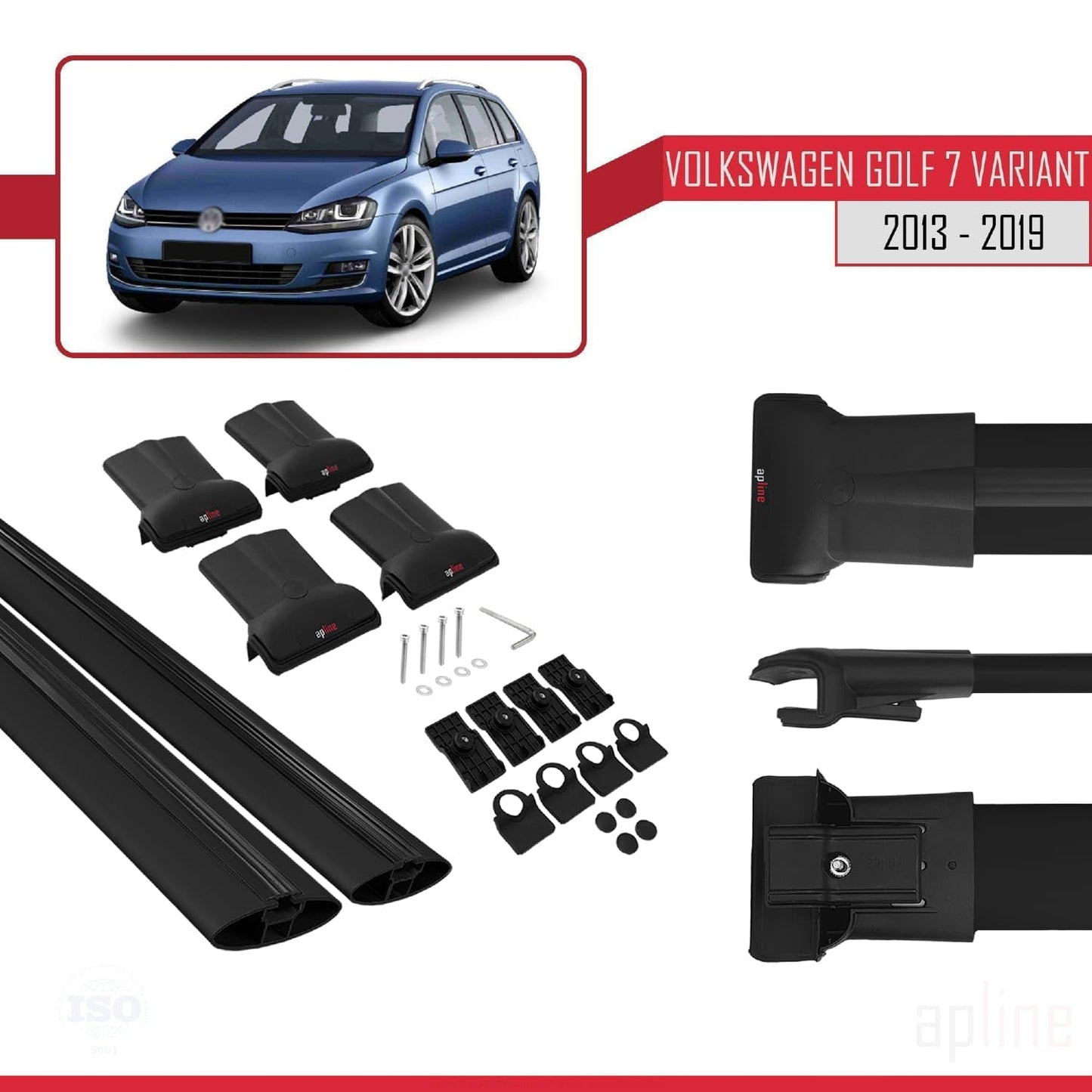 Compatible with Volkswagen Golf 7 (5G) Variant 2013-2019 Fly Model Car Roof Rack Cross Bar Black Aluminium 2 Bars