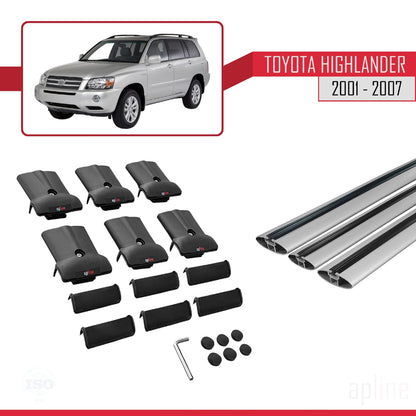 Compatible with Toyota Highlander 2001-2007 Fly Model Car Roof Rack Cross Bar Grey Aluminium 3 Bars