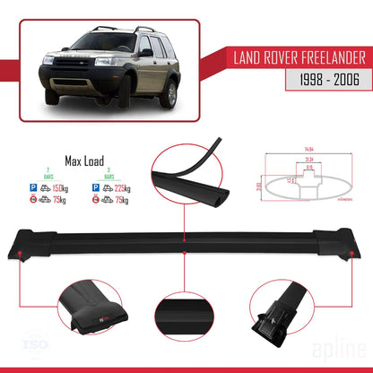 Compatible with Land Rover Freelander (L314) 1998-2006 Fly Model Car Roof Rack Cross Bar Black Aluminium 2 Bars