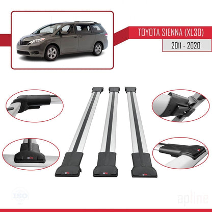 Compatible with Toyota Sienna 3 (XL30) 2011-2020 Fly Model Car Roof Rack Cross Bar Grey Aluminium 3 Bars