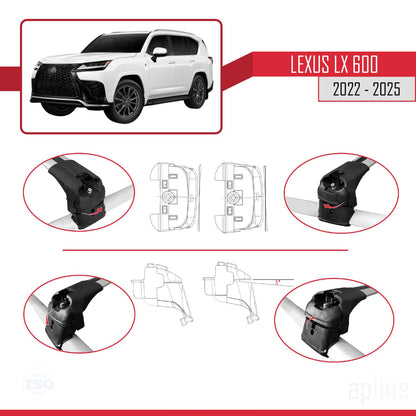 Compatible with Lexus LX 600 2022-2025 ACE-2 Car Roof Rack Cross Bar Grey Aluminium 2 Bars
