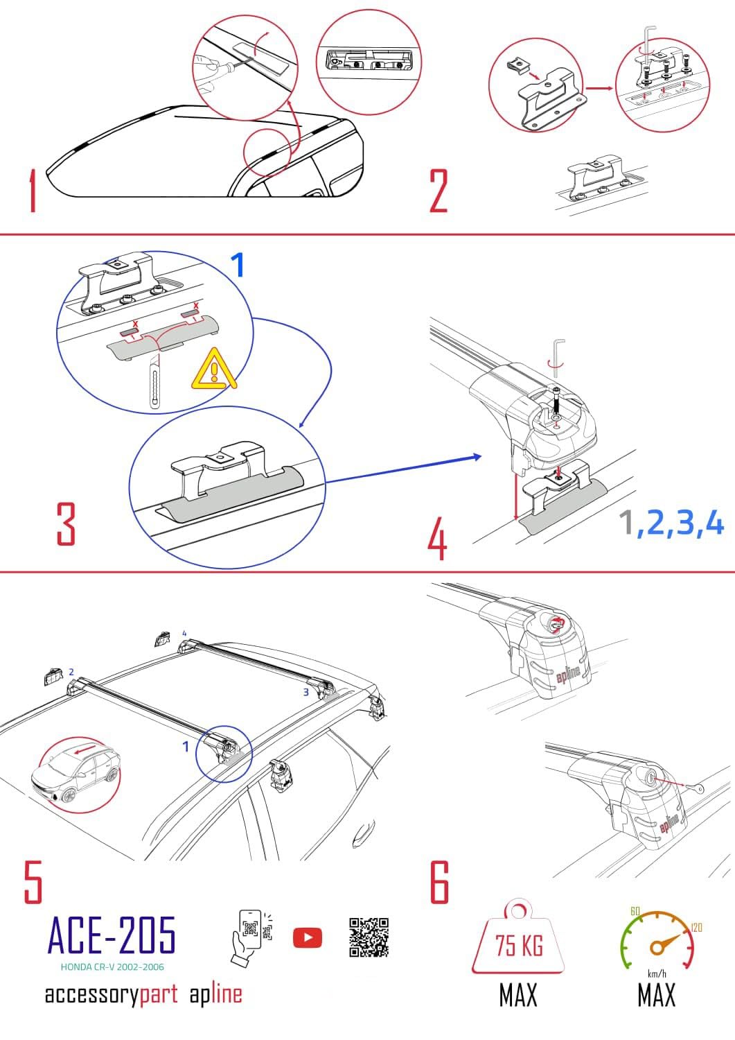 Compatible with Honda CR-V 2 2002-2006 ACE-2 Car Roof Rack Cross Bar Grey Aluminium 2 Bars